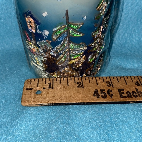 Christmas pillar candle single wick snowmen tree birdhouse glitter 3D size 3 X 4 - Picture 7 of 9